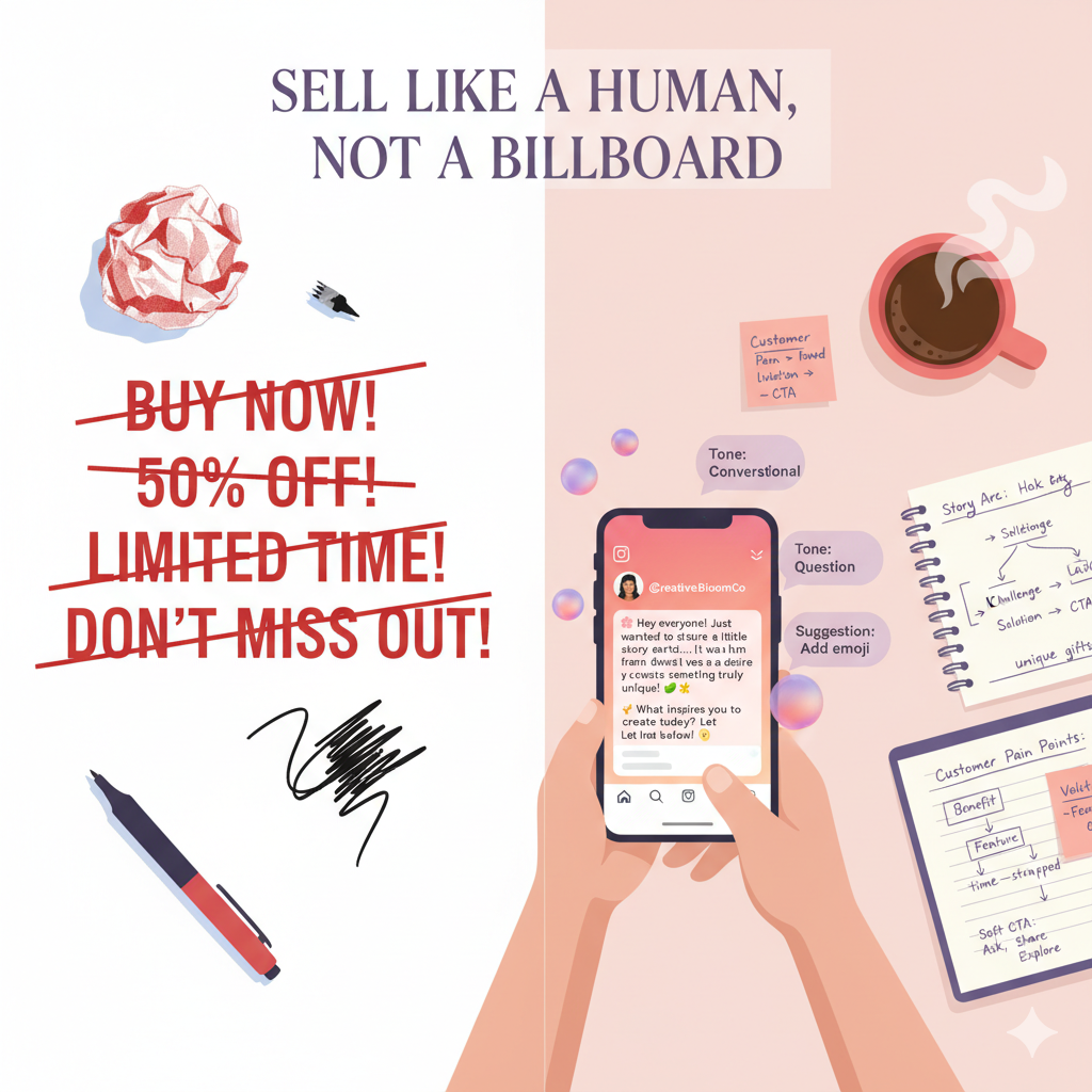 Writing Instagram Captions That Sell Without Sounding Salesy (AI Copywriting Guide for Small Businesses)